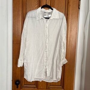 H&M White Linen Shirt Coverup